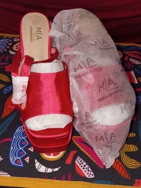 MIA Red Satin Platform Heels